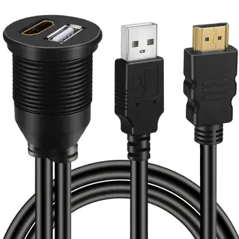 

USB 2.0 and HDMI to HDMI + USB AUX Extension Dash Panel Waterproof Car Flush Mount Cable For Car Boat and Motorcycle - 1M