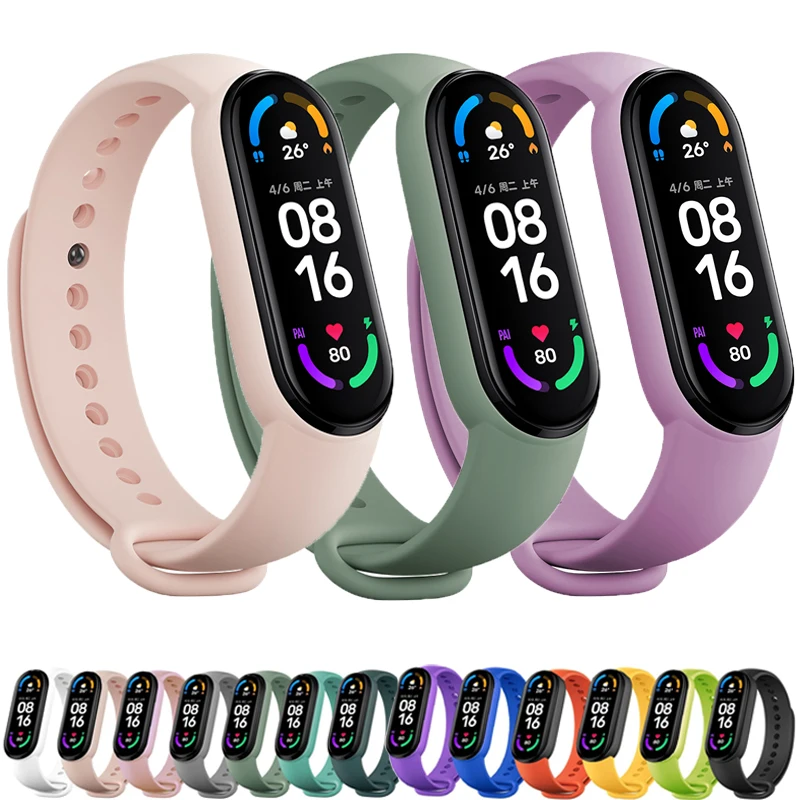 Ремешок силиконовый для Mi band 6 сменный спортивный браслет 4 5 xiaomi 3 | Наручные часы
