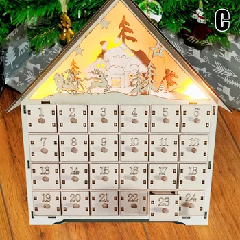

HOT Wooden Advent Calendar Countdown Lights Christmas Party 24 Pull-Out Drawers LED Light TI99