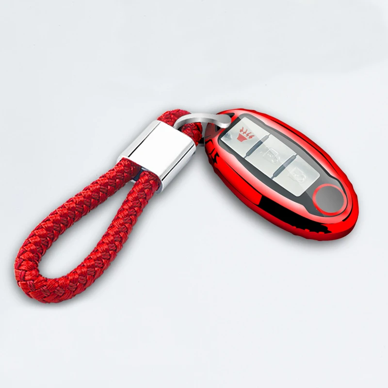Red with chain Мягкий чехол для ключей автомобиля из ТПУ для Nissan Teana Sylphy New Tiida Qashqai X-Trail Bluebird с брелком для ключей - Название цвета: Red with chain