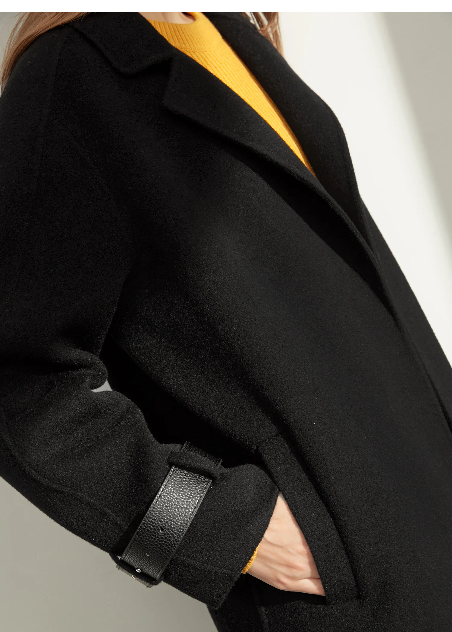 Amii минималистичное высококачественное двустороннее твидовое пальто с лацканами для женщин зимняя новая модель с поясом средней длины шерстяное пальто