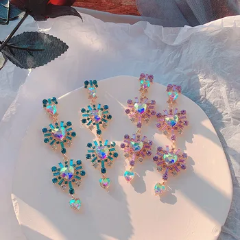 

MWSONYA Fashion Korean Hot Sale Luxury Heart Crystal Long Pendientes Mujer Moda Exaggerated Colorful Drop Earrings party Jewelry