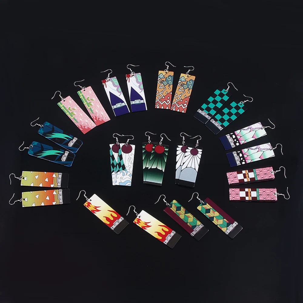 Anime Demon Slayer Acrylic Earrings Kimetsu no Yaiba Tanjirou Nezuko Shinobu Kyoujurou Muichirou Drop Earrings for Women Jewelry