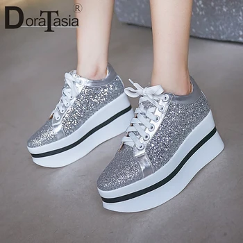 

DORATASIA New Fashion Shining Glitters Sneakers Women 2019 Autumn Girl Luxury Patchwork Glitters Flats High Platform Shoes Woman