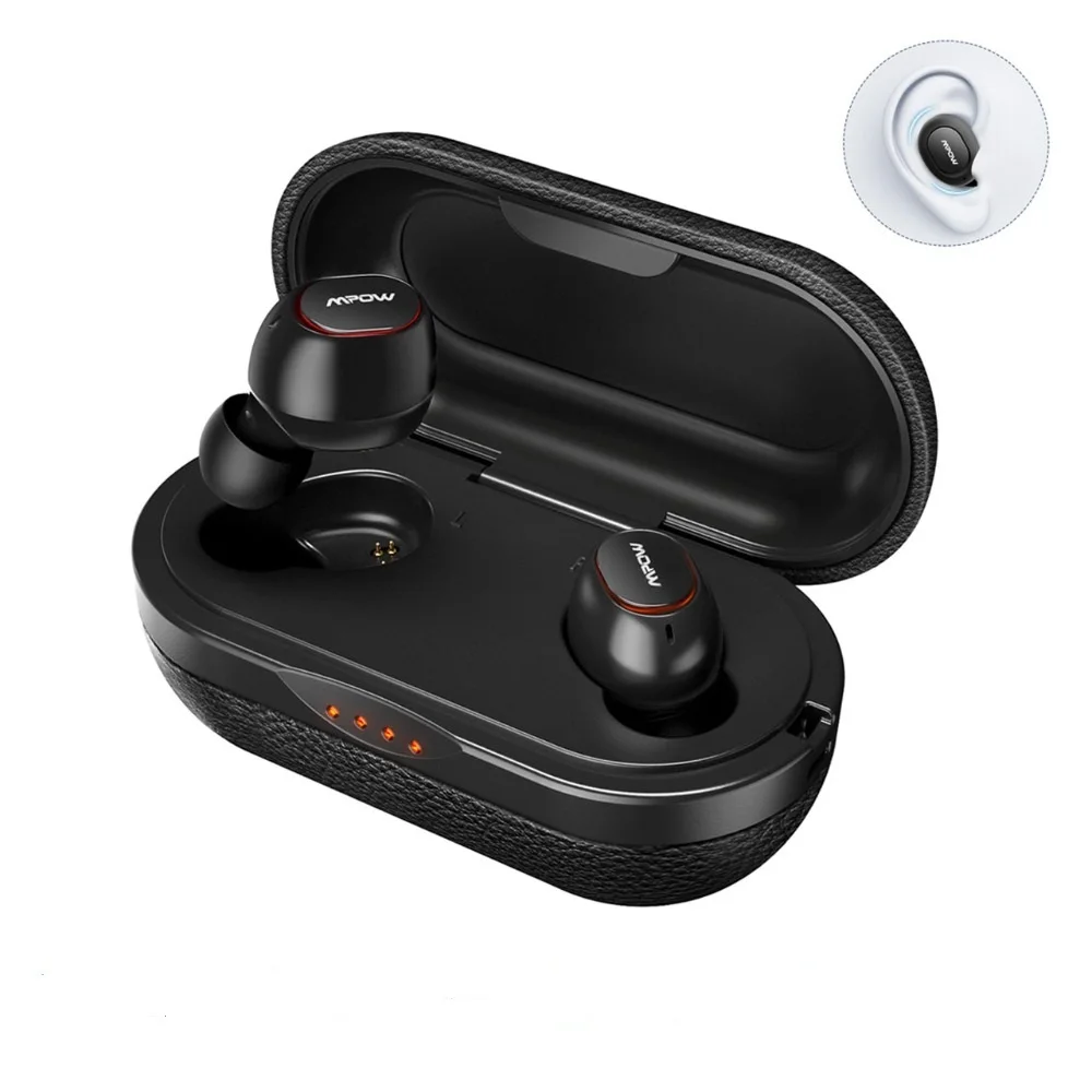 Black Mpow T5/M5 наушники-вкладыши TWS Bluetooth наушники со светодиодными огнями 5,0 Беспроводной наушники IPX7 Водонепроницаемый гарнитура 36H проигрывания во время езды на Поддержка Aptx наушники-вкладыши TWS для Xiaomi iphone - Цвет: Black