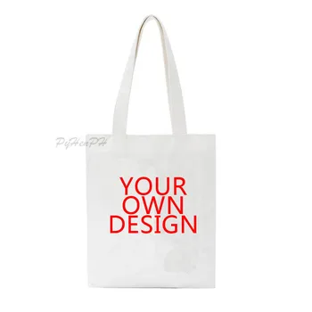 

Custom Tote Bag Shopping Add Your Text Print Original Design White Your Own Design Unisex Fashion Travel Canvas Bags