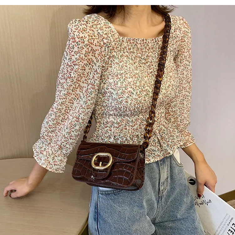 New Crocodile Chain Crossbody Bags for Women Acrylic Chain Women's Bags PU Leather Handbags Clutch Purse Bolso femenino