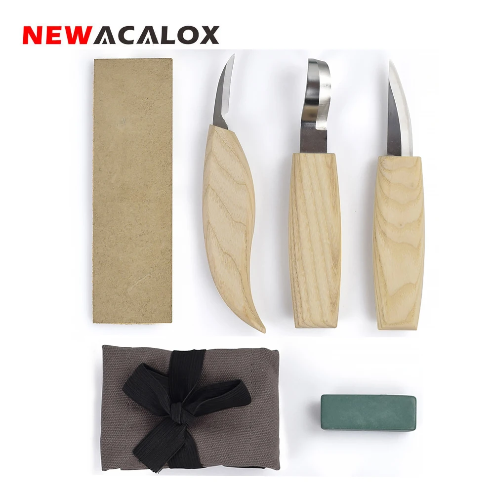 

NEWACALOX Woodworking Carving Knife Kit Curved Knife Straight Knife Oil Wax Sharpening Leather DIY Hobby Arts Crafts HandTool