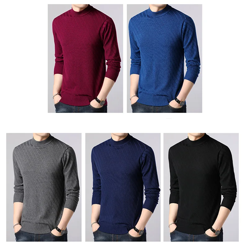 HIYSIZ O-Neck Long Sleeve Sweater Men Brand New Wool Fashion Trend Casual Autumn Winter Streetwear Striped Pullover SW039
