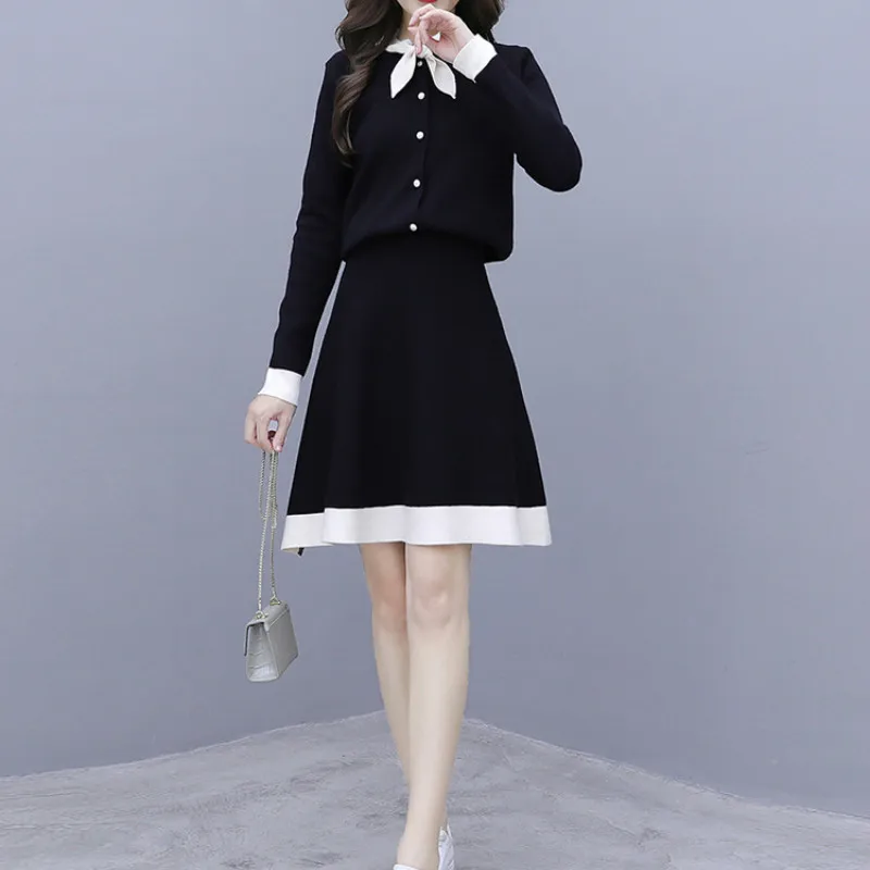 

Fashion casual autumn French sweater + skirt two-piece suit women two piece outfits