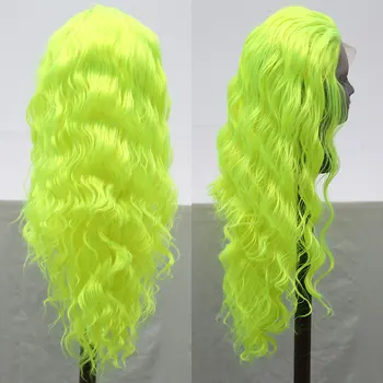 

Bombshell Bright Green Synthetic 13*3 Lace Front Wig Long Loose Wave Heat Resistant Fiber Hair Natural Hairline For Women Wigs