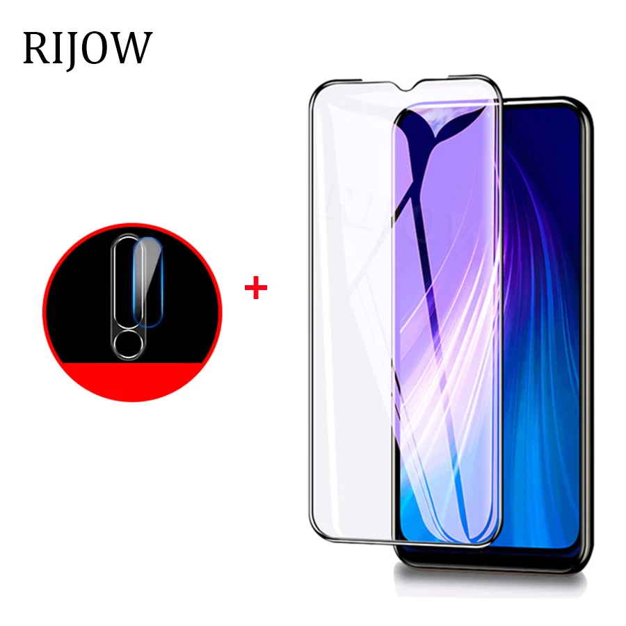 

3 in 1 for Xiaomi Redmi Note 8 Pro Tempered Glass Redmi Note 7 Pro Screen Protector METAL Camera Ring Len Full Protective Glass