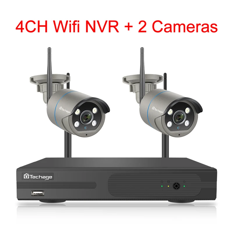 Techage 4CH 1080P Беспроводной Камера NVR Системы 2MP Wi-Fi 4 Массив светодиодный 2-полосная Аудио Звук Видео наружного видеонаблюдения CCTV набор - Цвет: 4CH NVR 2 Cameras