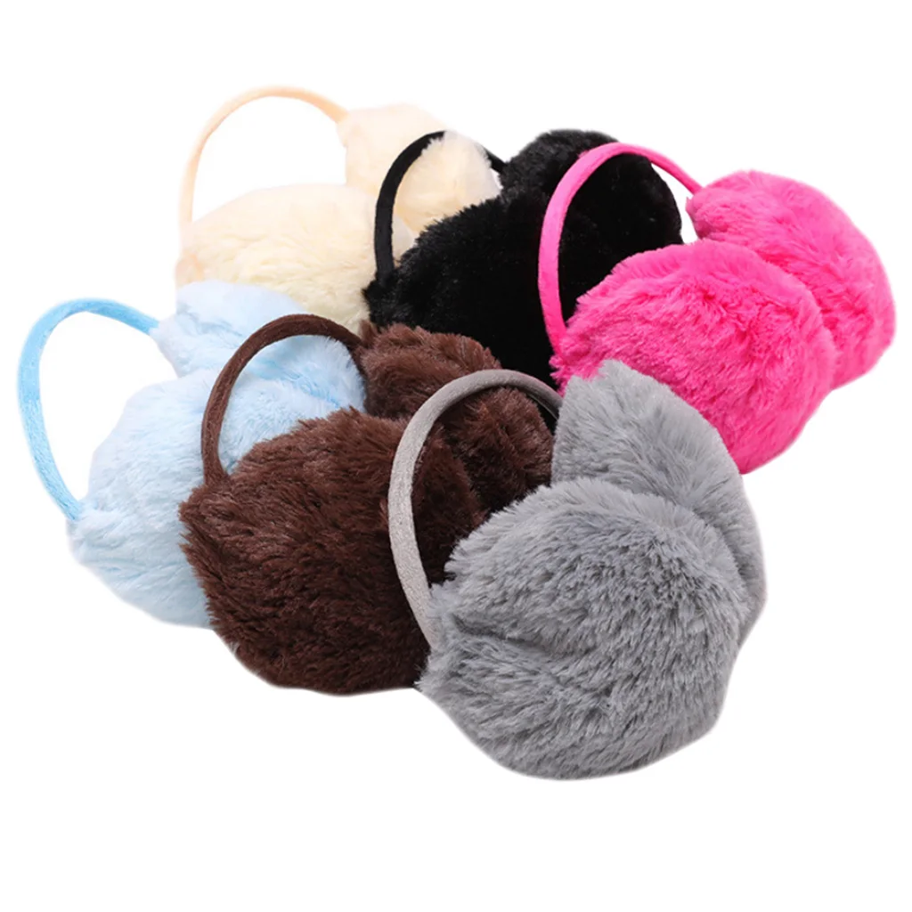 

Women Girls Winter Plush Earmuffs Sweet Solid Candy Color Earflap Elastic Stretchy Thin Headband Ear Cover Warmer Random Color