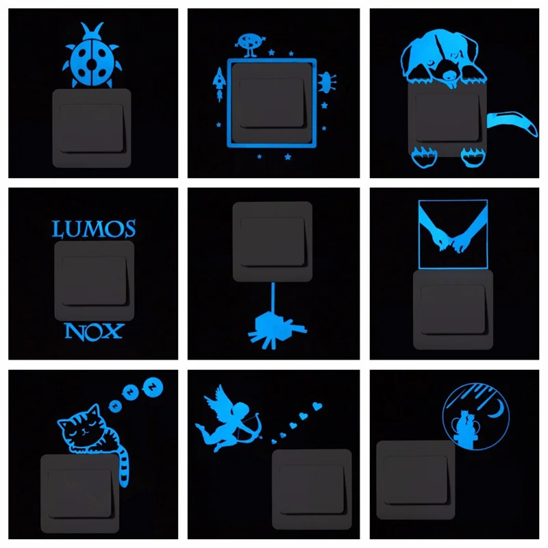 Cat Fairy Light Switch Sticker Luminous Wall Stickers Cartoon Glow in the Dark Sticker Decal for Kids Room Decoration Home Decor