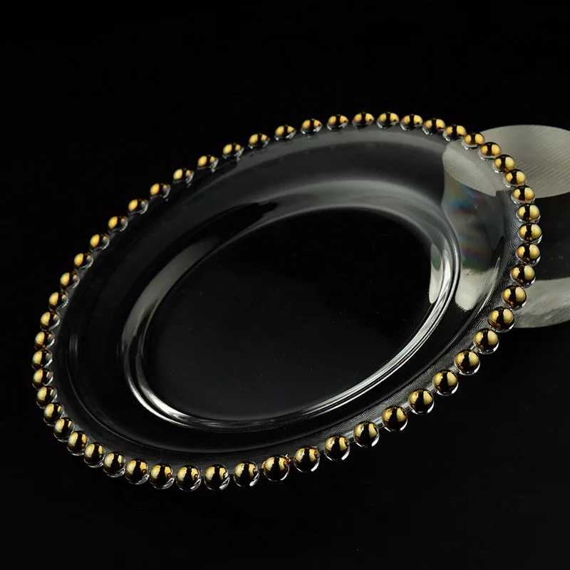 Factory 8 Inch Gold Silver Rim Clear Beaded Point Glass Dish Charger Plate