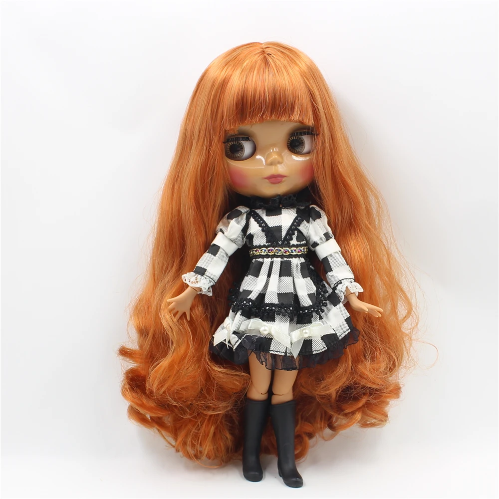 

Blyth nude doll Brown Wavy Hair with bangs dark skin joint body DIY makeup doll 1/6 bjd blyth dolls for sale