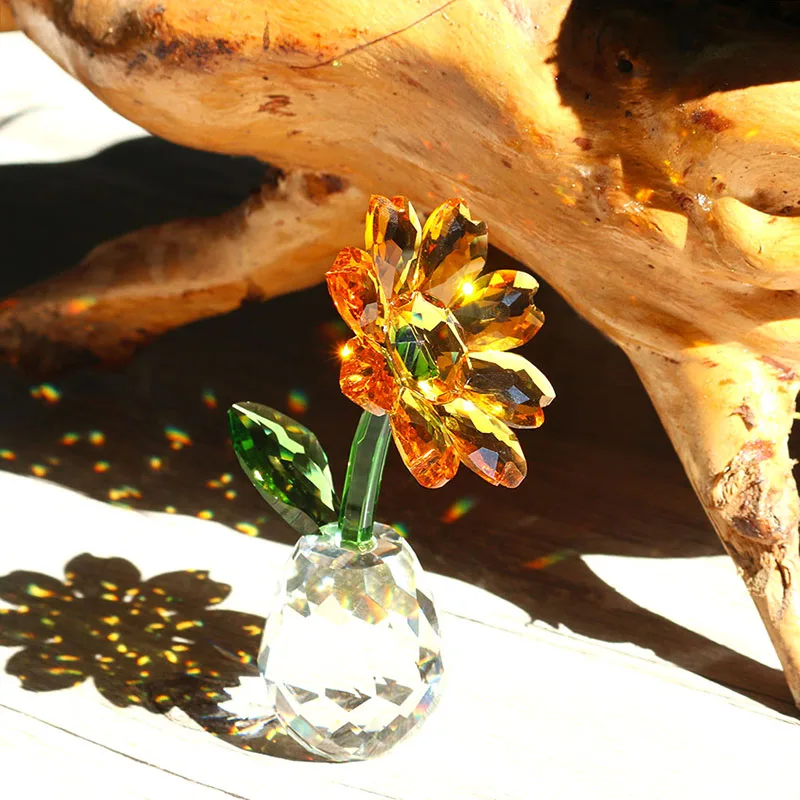 H&D 3 Kinds Christmas Gift Crystal Flower Figurines Glass Craft Ornament Home Wedding Table Centerpiece Decoration with Gift Box