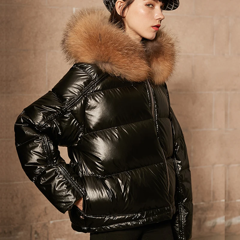 

Big Natural Raccoon Fur Collar 2019 Down Parka Duck Down Jacket Thick Warm Loose Female Women Coat Hooded Winter Jacket Women