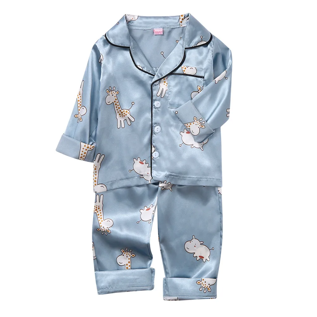 Пижамы для девочек Осенняя детская одежда для сна с длинными рукавами и рисунком кота для мальчиков, Шелковый Пижамный костюм комплекты пижам для мальчиков детская одежда для сна, 6 лет - Цвет: 02