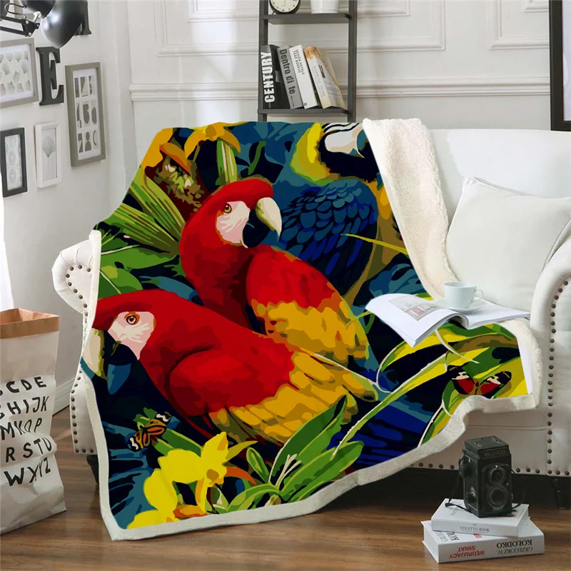 Animal Parrots 3D Print Fashion Fleece Blanket for Beds Bedspread Sherpa Blanket 