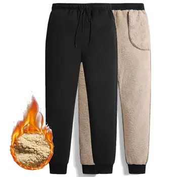 

Sporty Men Solid Color Waist Drawstring Fleece Lined Ankle Tied Plus Size Pants Fleece Lining Warm Keeping Ankle Tied Men