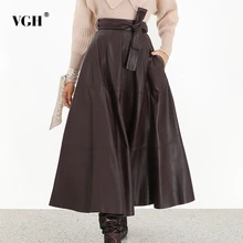 VGH/винтажная Женская юбка из искусственной кожи с высокой талией, на шнуровке, большие размеры, с рюшами, в Корейском стиле, юбки женская модная одежда