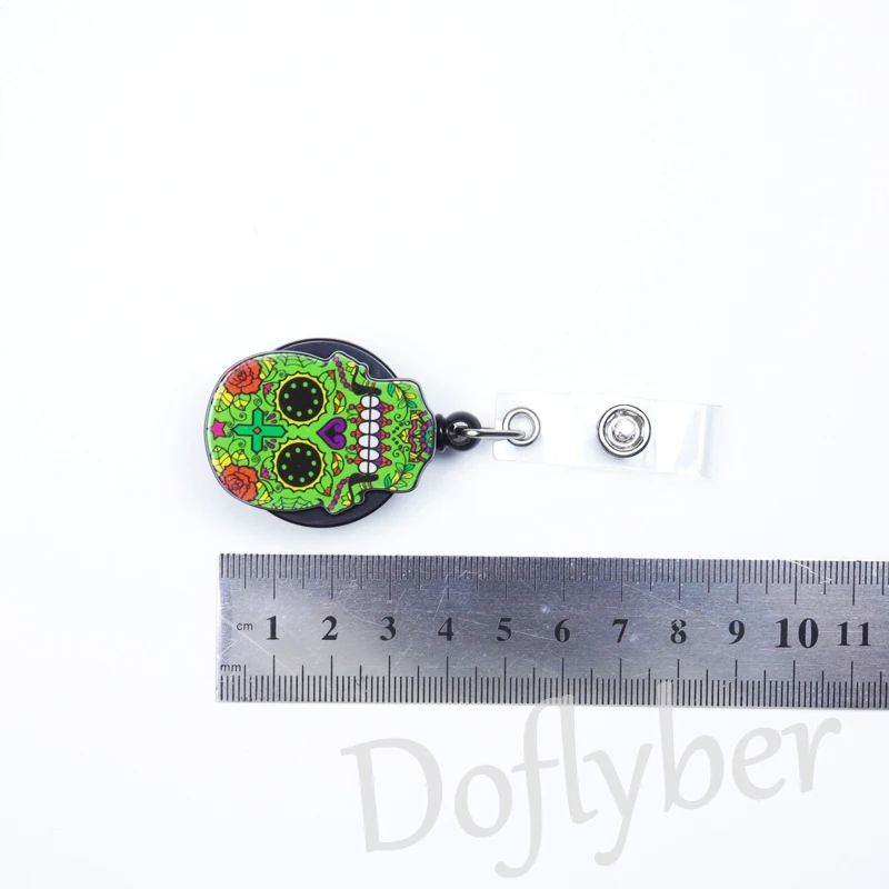 Sugar Skull Skeleton Retractable Nurse Student Badge Reel ID Card Name Tag  Clip Badge Holder Folk Mexican Art Halloween Gift