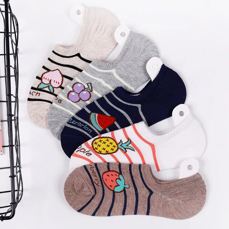 Fast Shipping 2020 5 Pairs Slipper Invisible Striped Women's Short Socks Cotton No Show Socks For Women