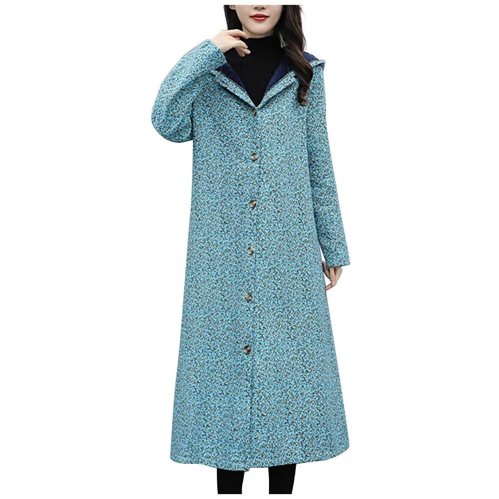 Sky Blue SAGACE женская зимняя теплая куртка размера плюс с капюшоном винтажная флисовая подкладка с длинным рукавом однобортное пальто с карманами 124 - Цвет: Sky Blue