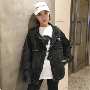 

Spring Summer Autumn Long Sleeve Loose Female Black Basic Coat Denim Jacket Coat Women Jeans Coat Jacket Casual Cowboy Outerwear