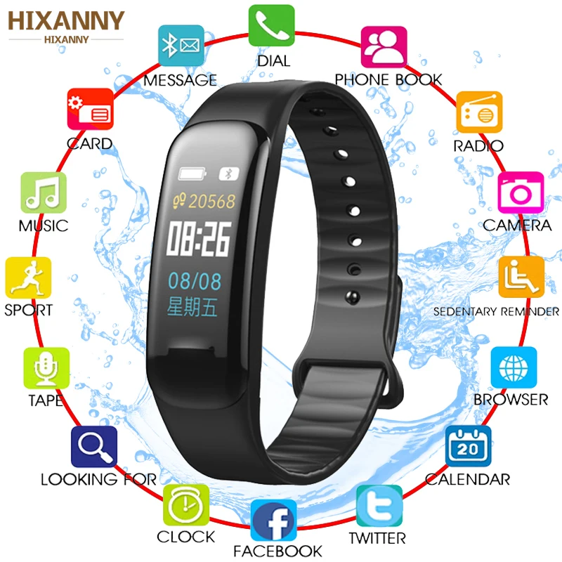 

Smart Band Blood Pressure Fitness Tracker Heart Rate Monitor Smart Bracelet Black Men Watch for Sport Climbing PK MI Band4