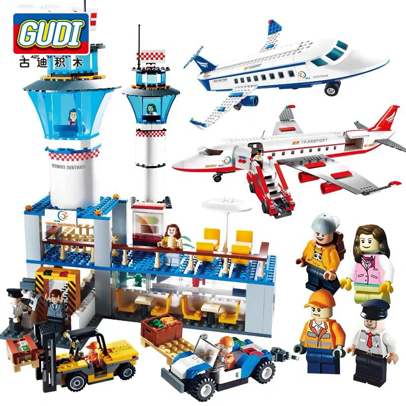 

City Aviation Airport Building Blocks Private Jet Modern Plane Large Passenger Aircraft Airplane Technic Model Bricks Kids Toys