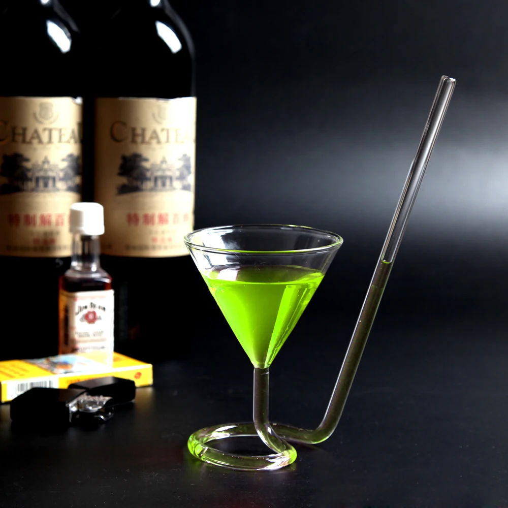 Creative Screw Spiral Straw Molecular Cocktail Glass Bar Party Wine Transparent Glass Martini Champagne Glass Wine 4