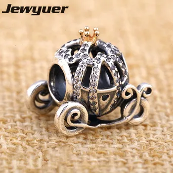

Pumpkin carriage charms 925 Sterling Silver jewelry Charm with Gold Fine jewelry Fit brand beads Bracelets DIY making MN520