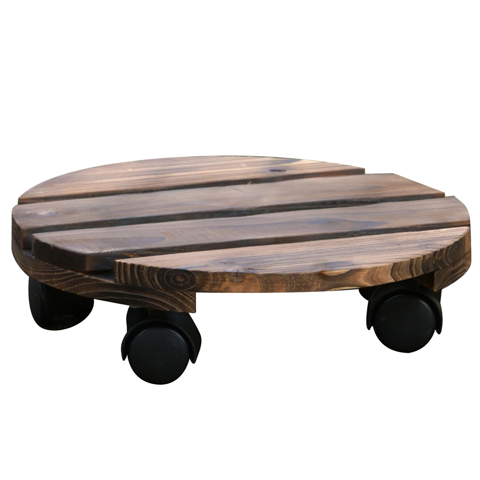 9.8inch Round Natural Wood Plant Pot Caddy Sturdy Planter Flower Stand Trolley