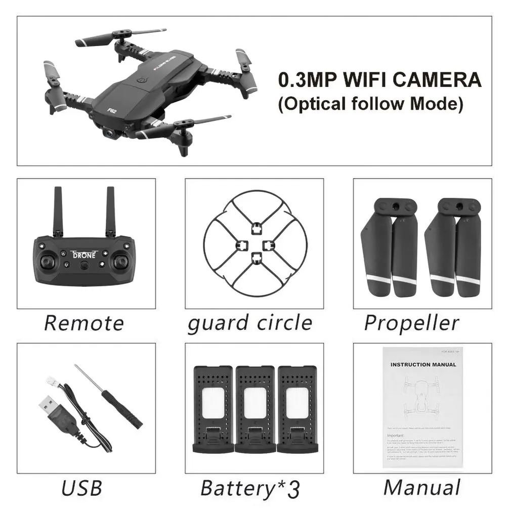 F62 Радиоуправляемый Дрон 2,4G wifi 0.3MP/4K 16MP HD широкоугольная камера Радиоуправляемый Дрон оптический контроль потока следить за радиоуправляемым воздушный Квадрокоптер - Цвет: 0.3MP Black 3B