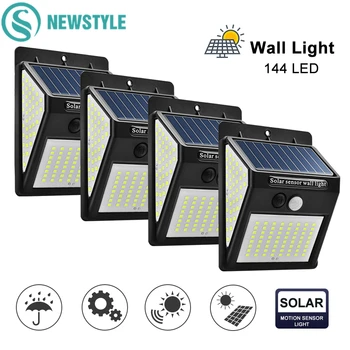

144 100 40 LEDs Solar Powered Wall Lamp PIR Motion Sensor Waterproof Garden Light Outdoor Path Security 3 Sided Luminous