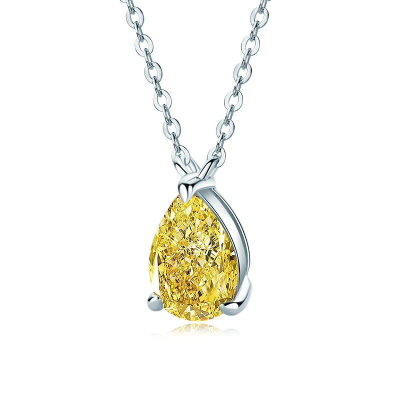 OEVAS 100% 925 Sterling Silver 7*10mm Yellow Water Drop High Carbon Diamond Pendant Necklace For Women Sparkling Fine Jewelry