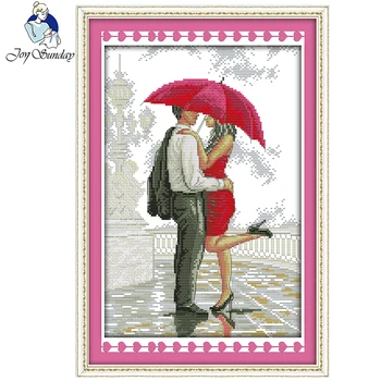 

Joy Sunday A romantic walking in the rain counted 14CT cross stitch set DIY DMC Chinese cross stitch needlework kit home decor