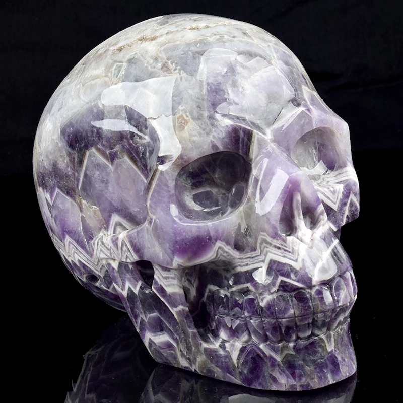 RSkull 7 дюймов исцеляющая реалистичная скульптура черепа из натурального аметиста ручной работы Хрустальная статуя черепа домашний декор художественные работы