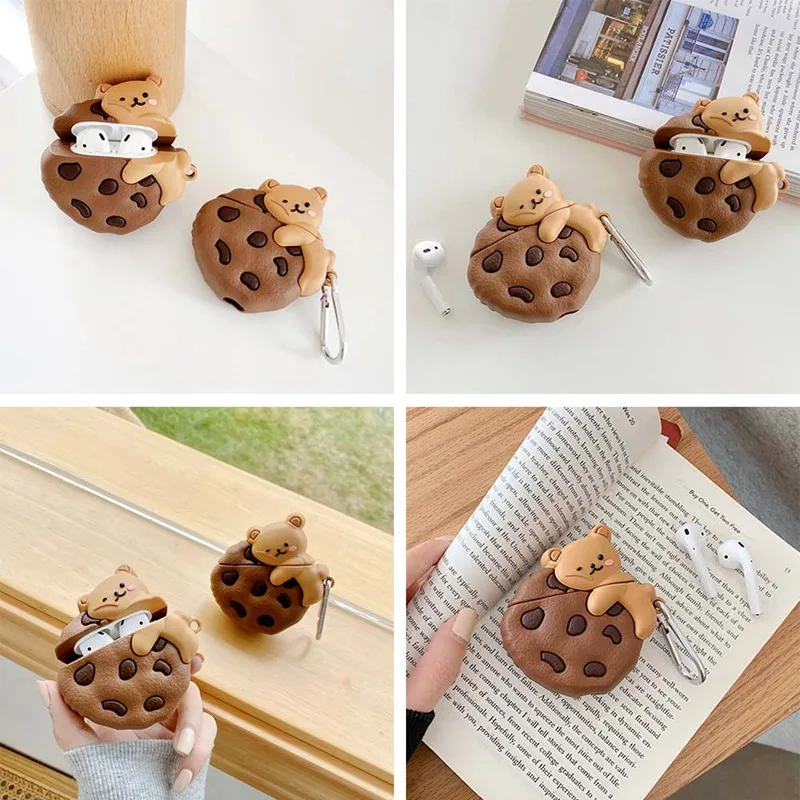 

For Apple Air Pods 2 1 Cases Earphone Case For Airpods Case Silicone Cute Chocolate Bear Biscuit Cartoon Headphone/Earpods Cover