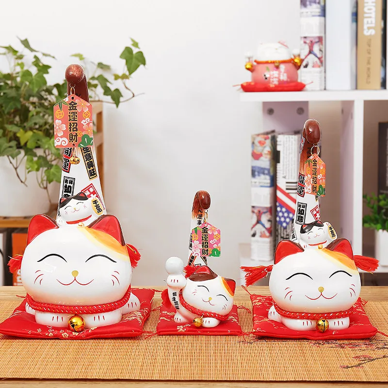 Японский стиль Maneki Neko керамический счастливый кот мультяшная кошка с длинным хвостом статуя фэн-шуй офисный Настольный орнамент украшение дома