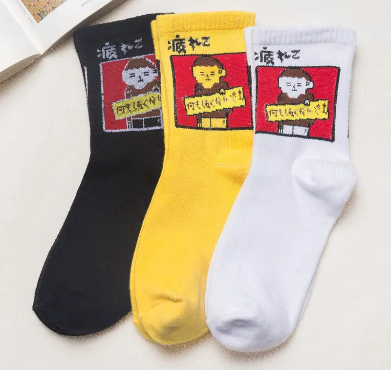 Женские модные носки в японском стиле Харадзюку с изображением кота, собаки, динозавра, мультяшного животного, женские носки для скейтборда, классные носки для девочек