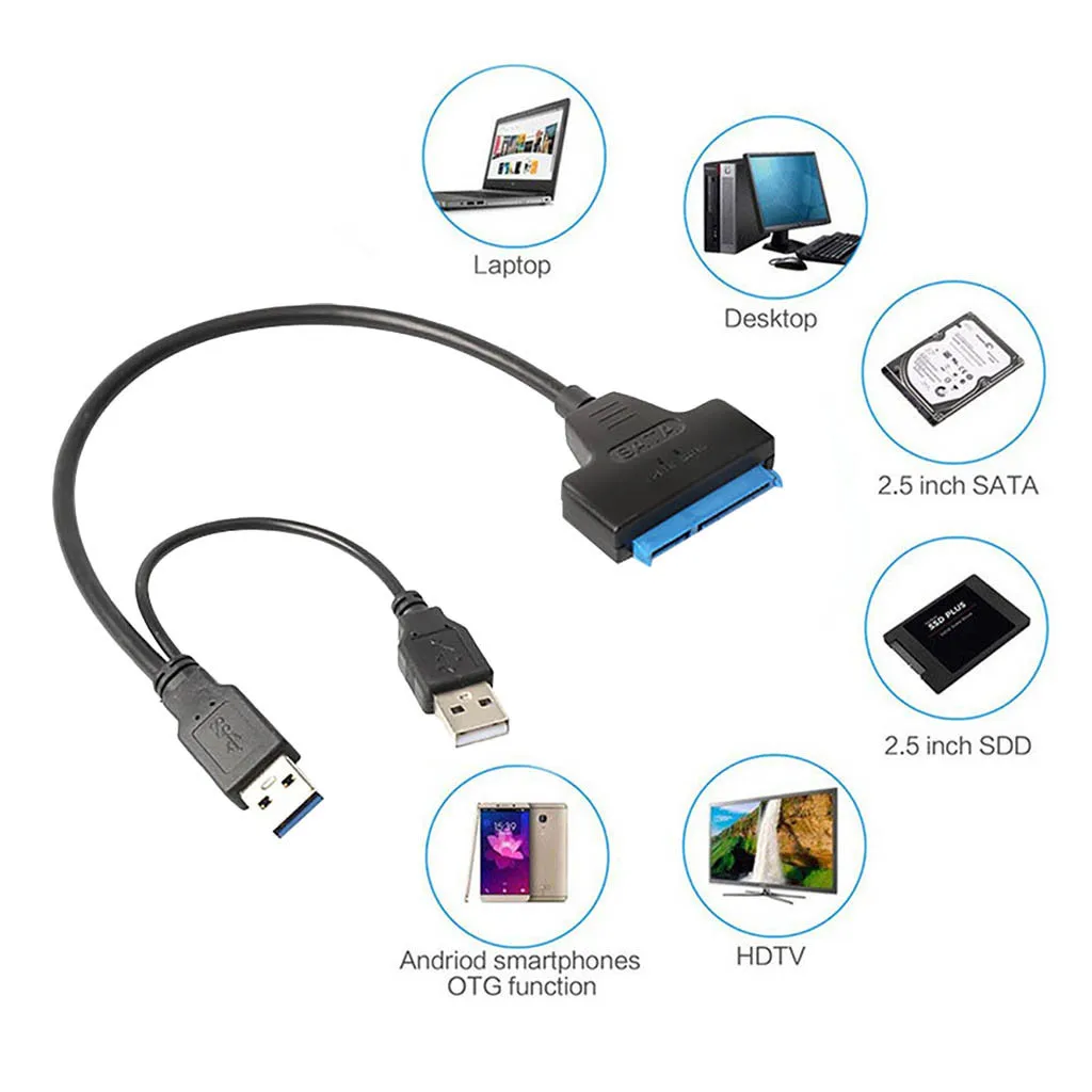 USB 3,0 для SA TA адаптер для жесткого диска совместимый USB 2,0 2,5 дюймов HDD и SSD с адаптером питания usb-хаб высокоскоростной для ПК