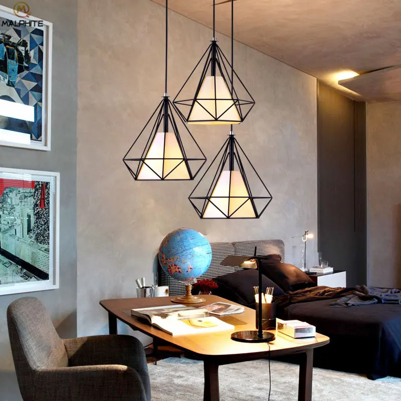 

Pendant Lamp E27 Bedroom Romantic Iron Pendant Light Pendant Light Scandinavian Black Minimalist Parlor HangLamp Dinning Room