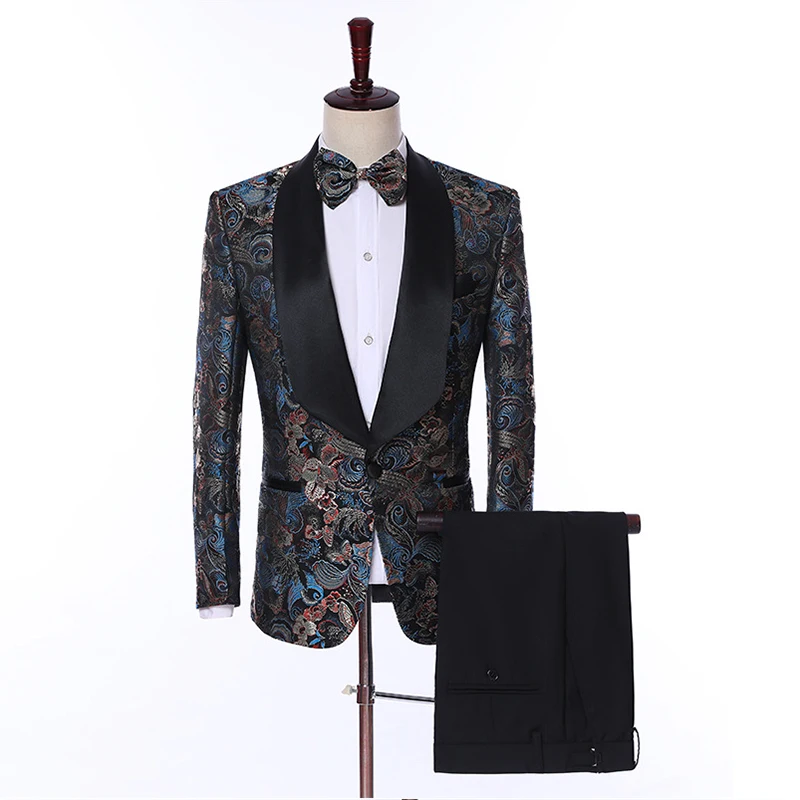 

2020 New High-end Printed Suit Men Business Banquet Wedding Mens Suits 2 Piece set Jacket+Trousers Large EU Size XS-5XL