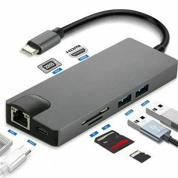

With Card Reader Type C Adapter VGA Hub Multifunctional USB C to HDMI New