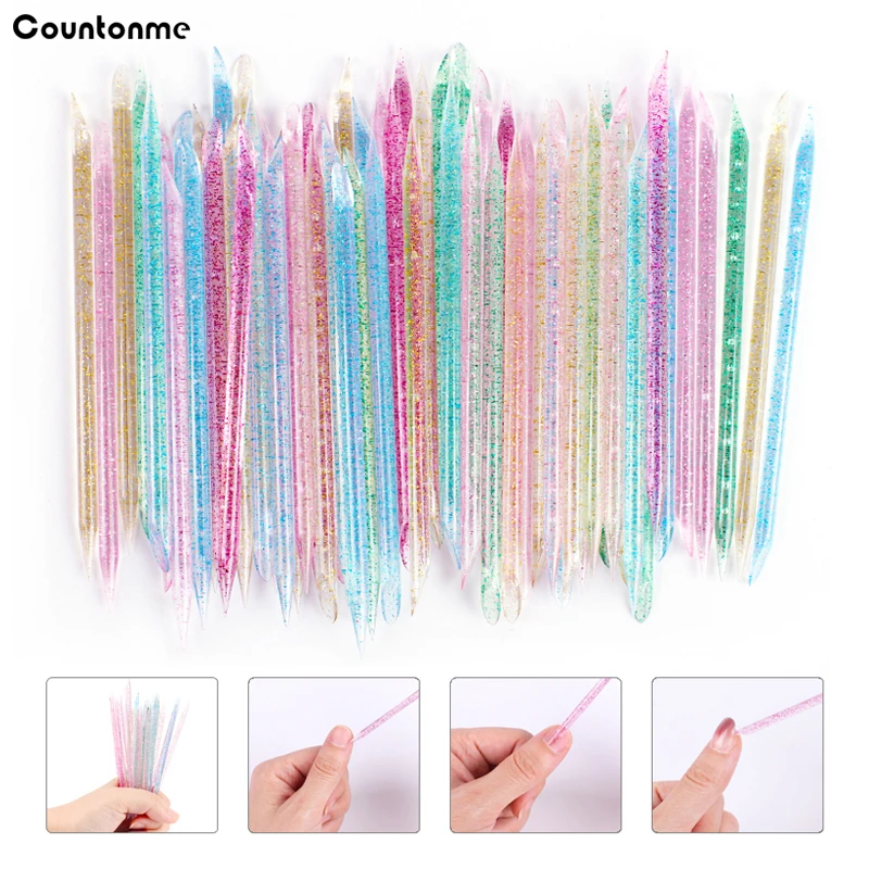 

25/50/100pcs Crystal Sticks For Cuticle Pusher Remover Colorful Forks For Manicure Pedicure Dual-end Reusable Nail Art Tools