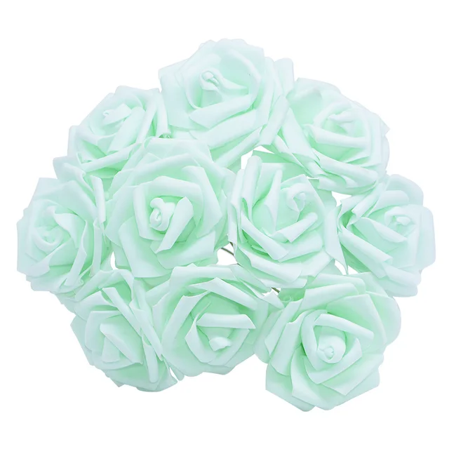 10/20/30 Heads 8CM New Artificial PE Foam Rose Flowers Bride Bouquet Home Flower Wedding Decorations Scrapbooking DIY Flower light green